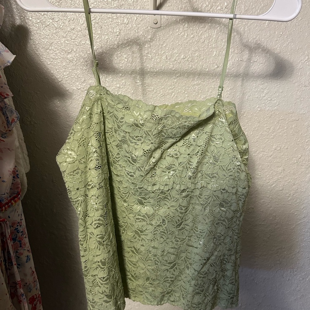 Green Lace Spaghetti Strap Top